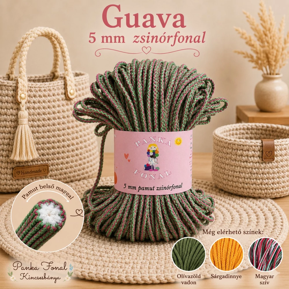 5 mm zsinórfonal Guava színben - Panka -