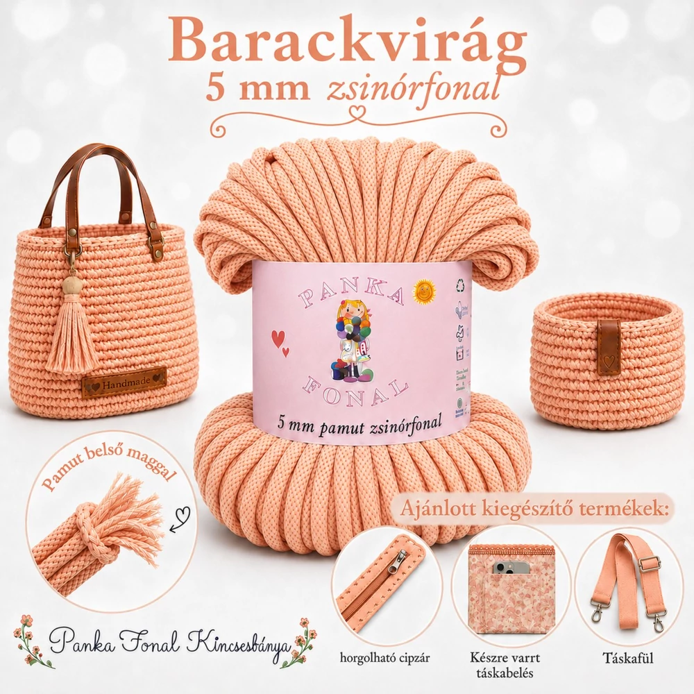 5 mm zsinórfonal Barackvirág - Panka -
