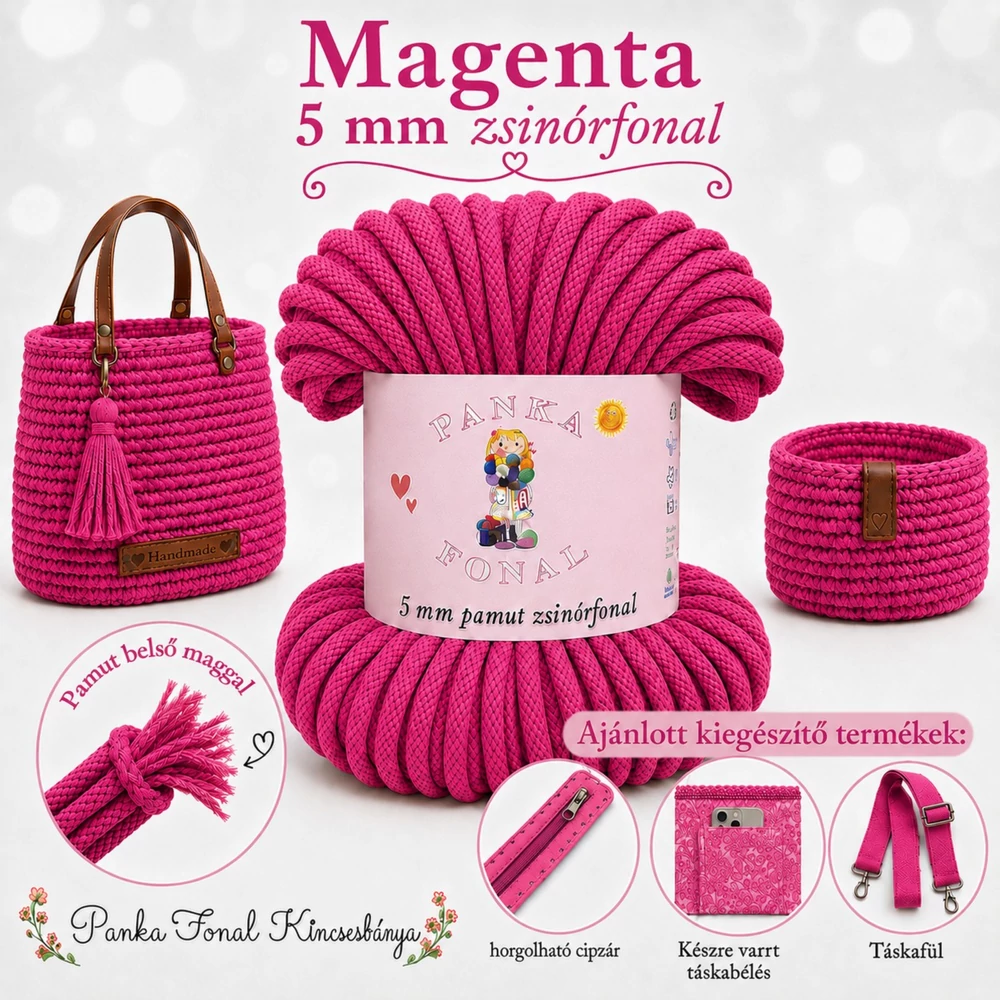 5 mm zsinórfonal Magenta színű  - Panka -