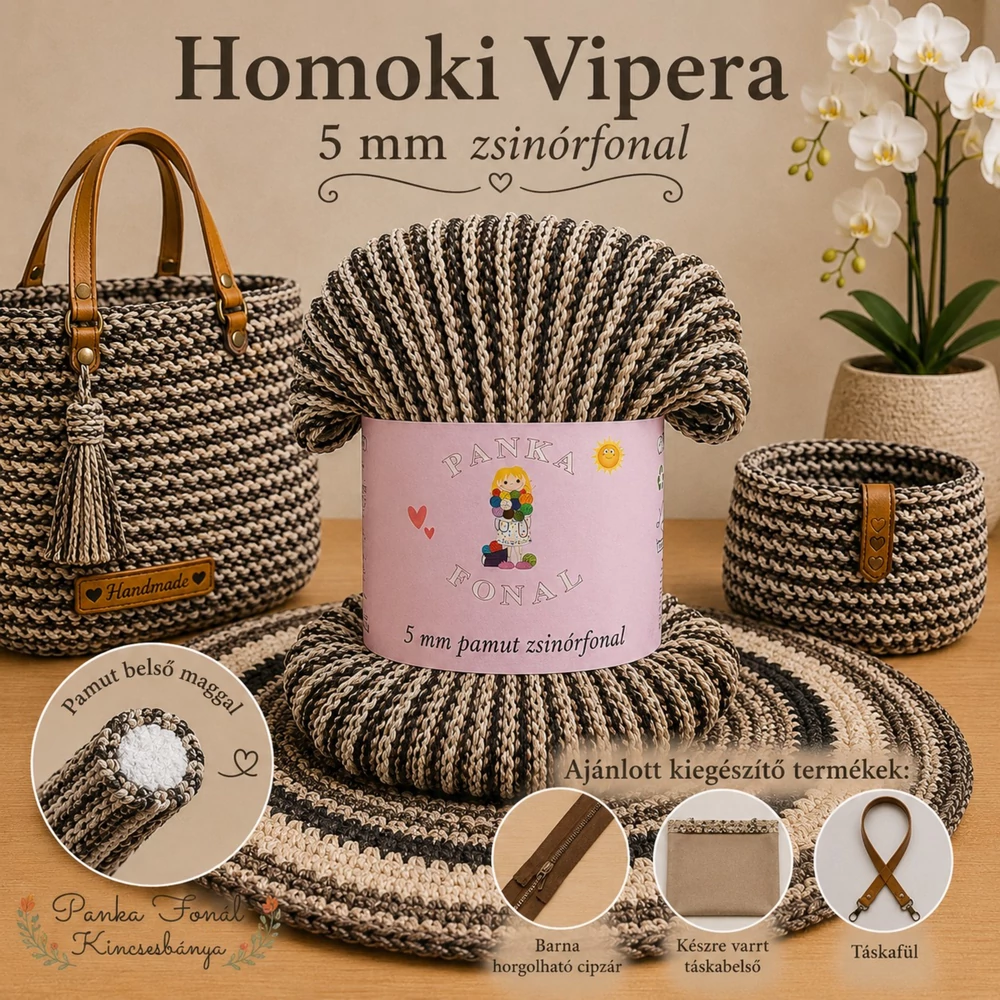 5 mm zsinórfonal Homoki vipera színben - Panka –