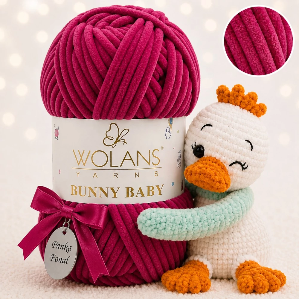 Wolans Bunny Baby zsenília, plüss fonal  Málna színű 100-52