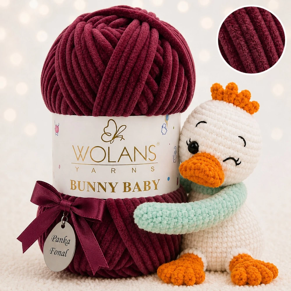Wolans Bunny Baby zsenília, plüss fonal  Bizánci bíbor színű 100-66