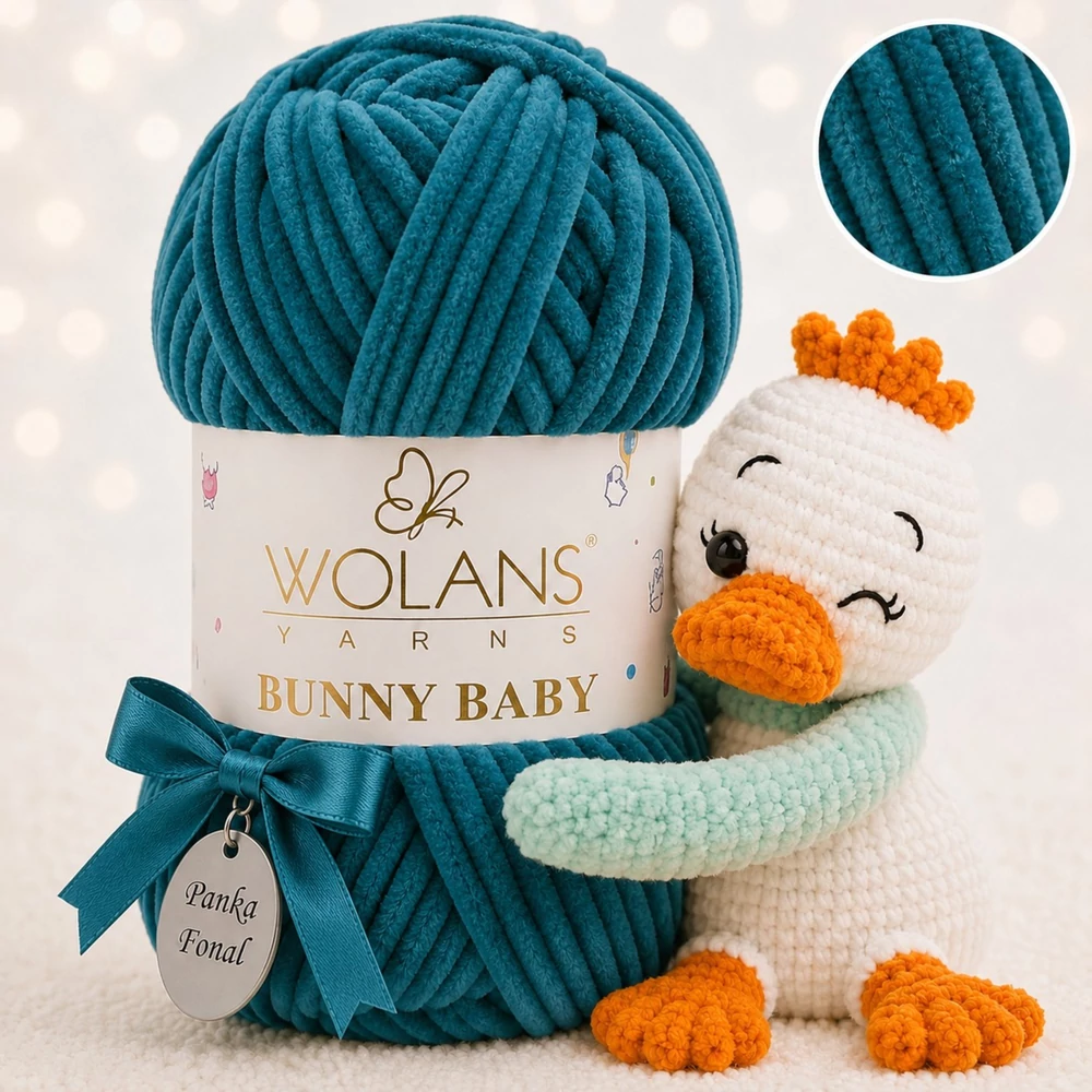 Wolans Bunny Baby zsenília, plüss fonal  Petrolkék színű 100-63