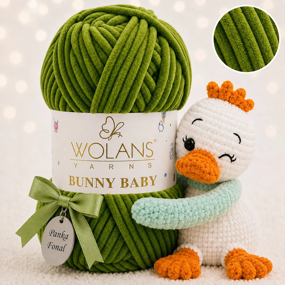 Wolans Bunny Baby zsenília, plüss fonal Béka zöld színű 100-69