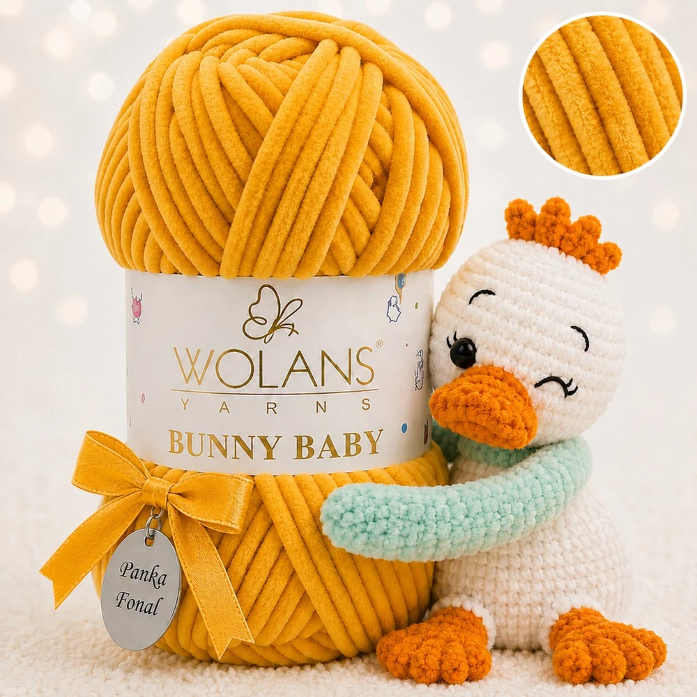 Wolans Bunny Baby zsenília, plüss fonal Ananász sárga színű 100-72