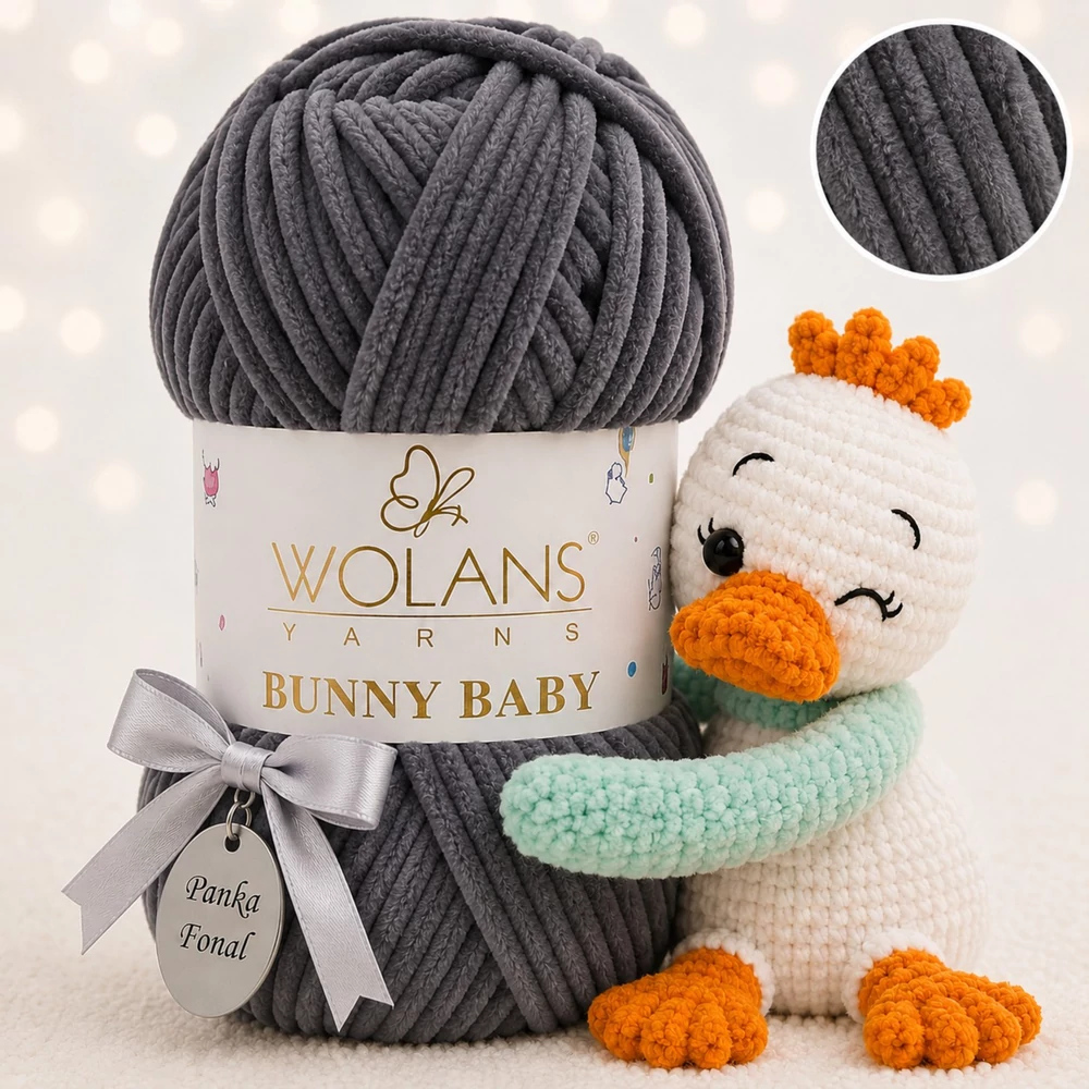 Wolans Bunny Baby zsenília, plüss fonal Antracit szürke színű 100-76