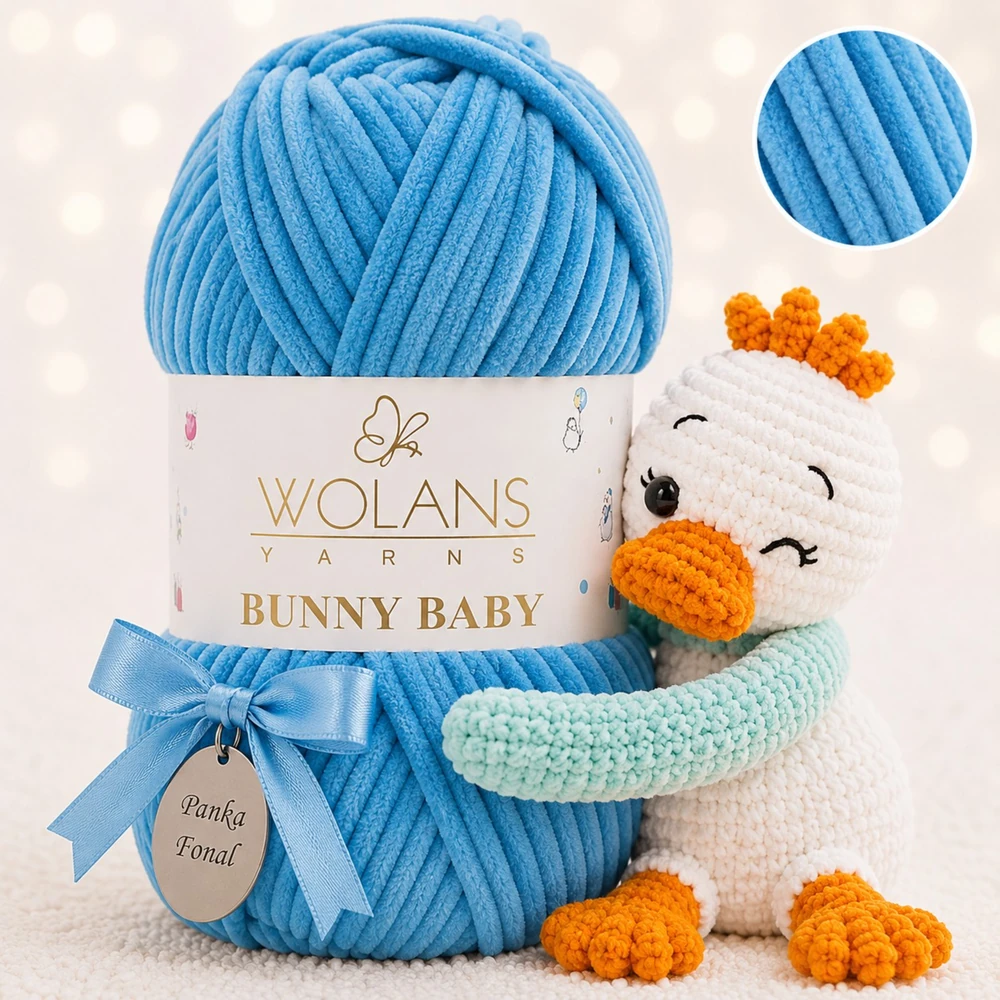 Wolans Bunny Baby zsenília, plüss fonal  Tengerpára színű 100-82