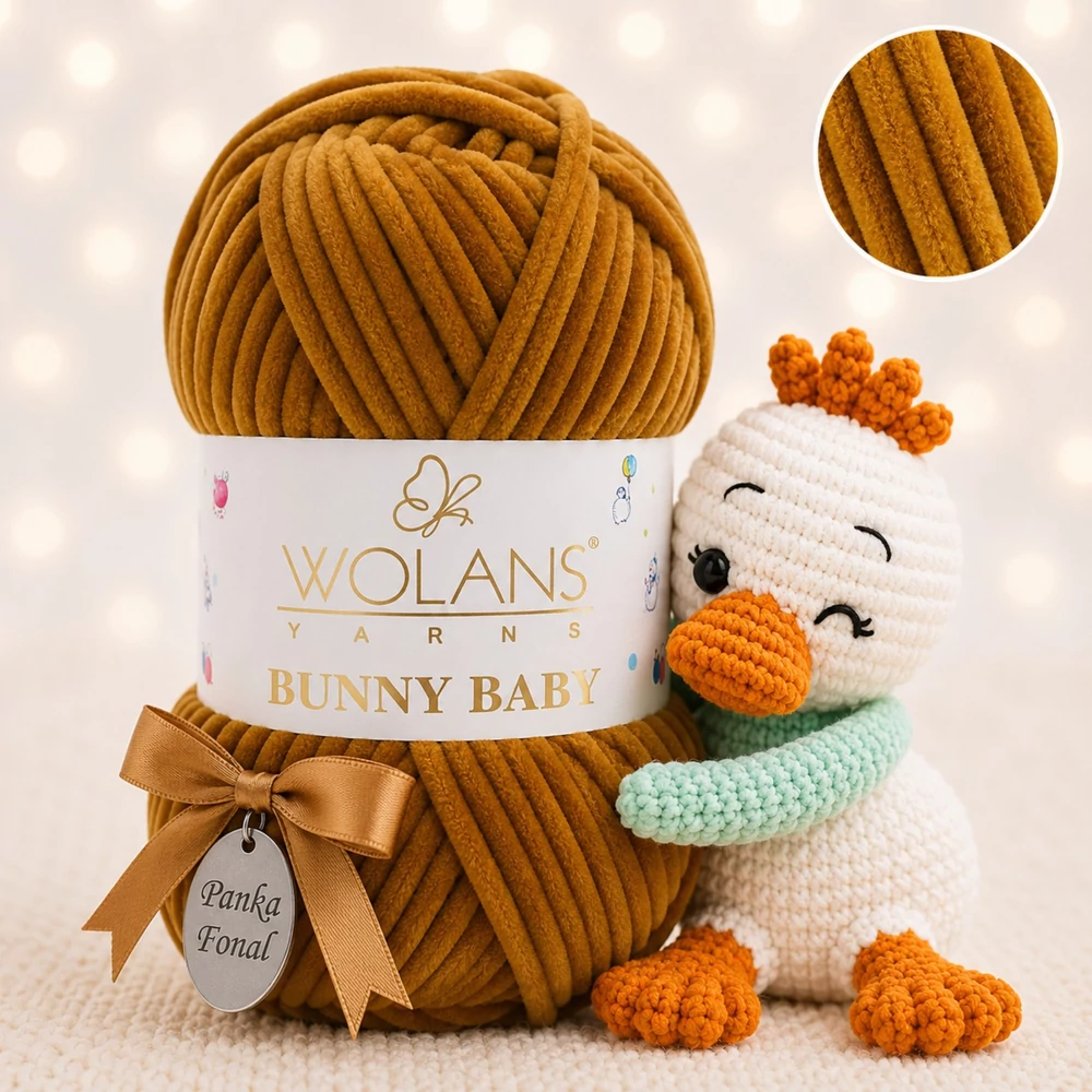 Wolans Bunny Baby zsenília, plüss fonal  Őszi arany színű 100-88