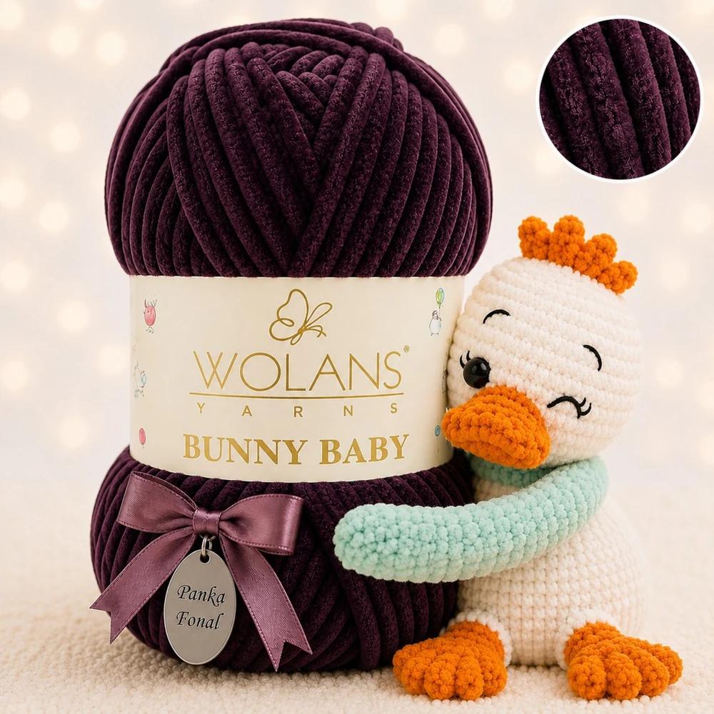 Wolans Bunny Baby zsenília, plüss fonal  Szilvapuszi színű 100-93