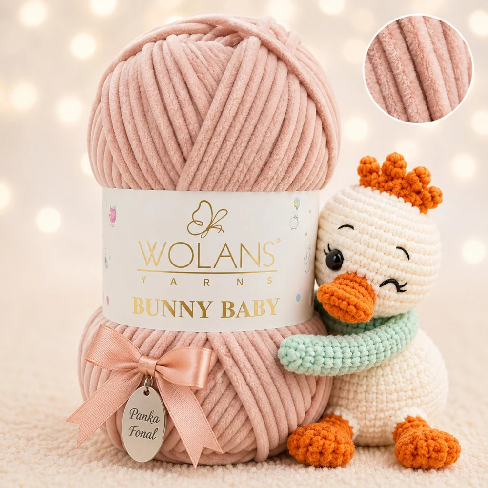 Wolans Bunny Baby zsenília, plüss fonal  Rózsapamacs színű 100-96