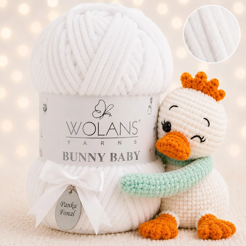 Wolans Bunny Baby zsenília, plüss fonal  Hófehérke színű 100-01
