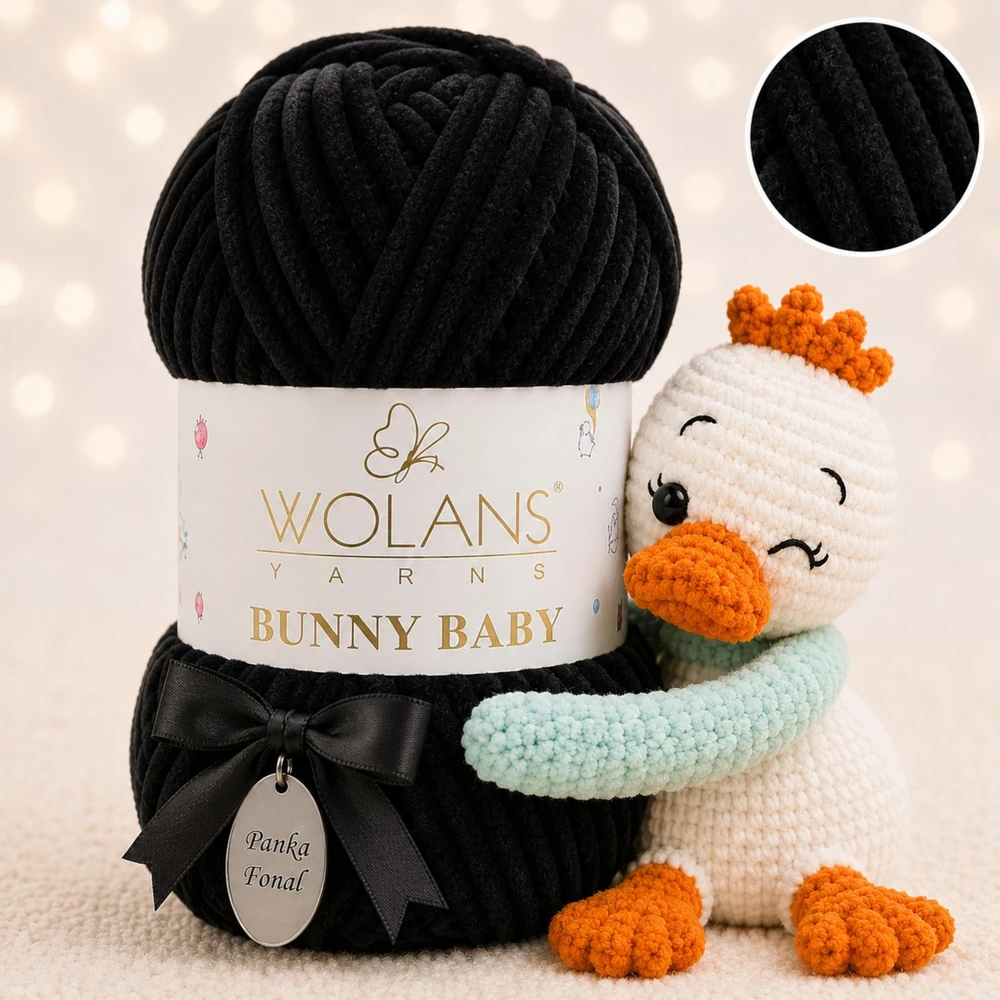 Wolans Bunny Baby zsenília, plüss fonal  Fekete színű 100-10
