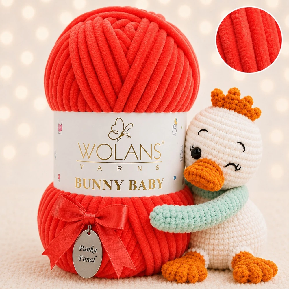 Wolans Bunny Baby zsenília, plüss fonal  Piros színű 100-08