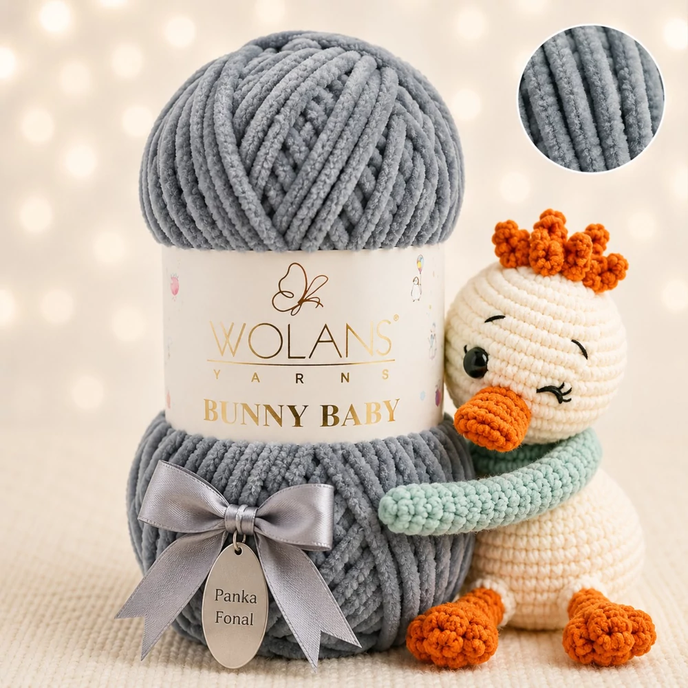 Wolans Bunny Baby zsenília, plüss fonal  Grafitszürke színű 100-09