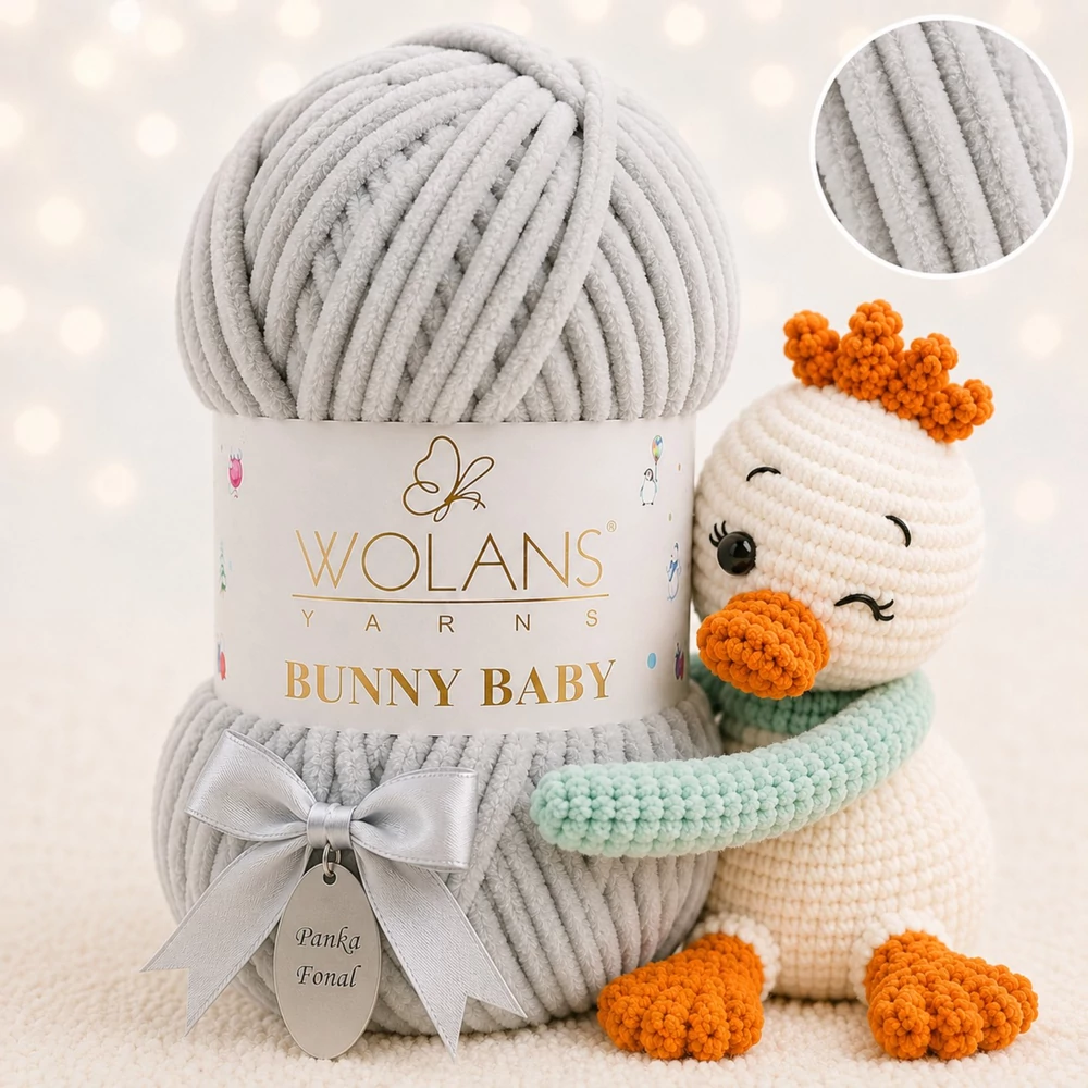Wolans Bunny Baby zsenília, plüss fonal  Ezüst színű 100-36