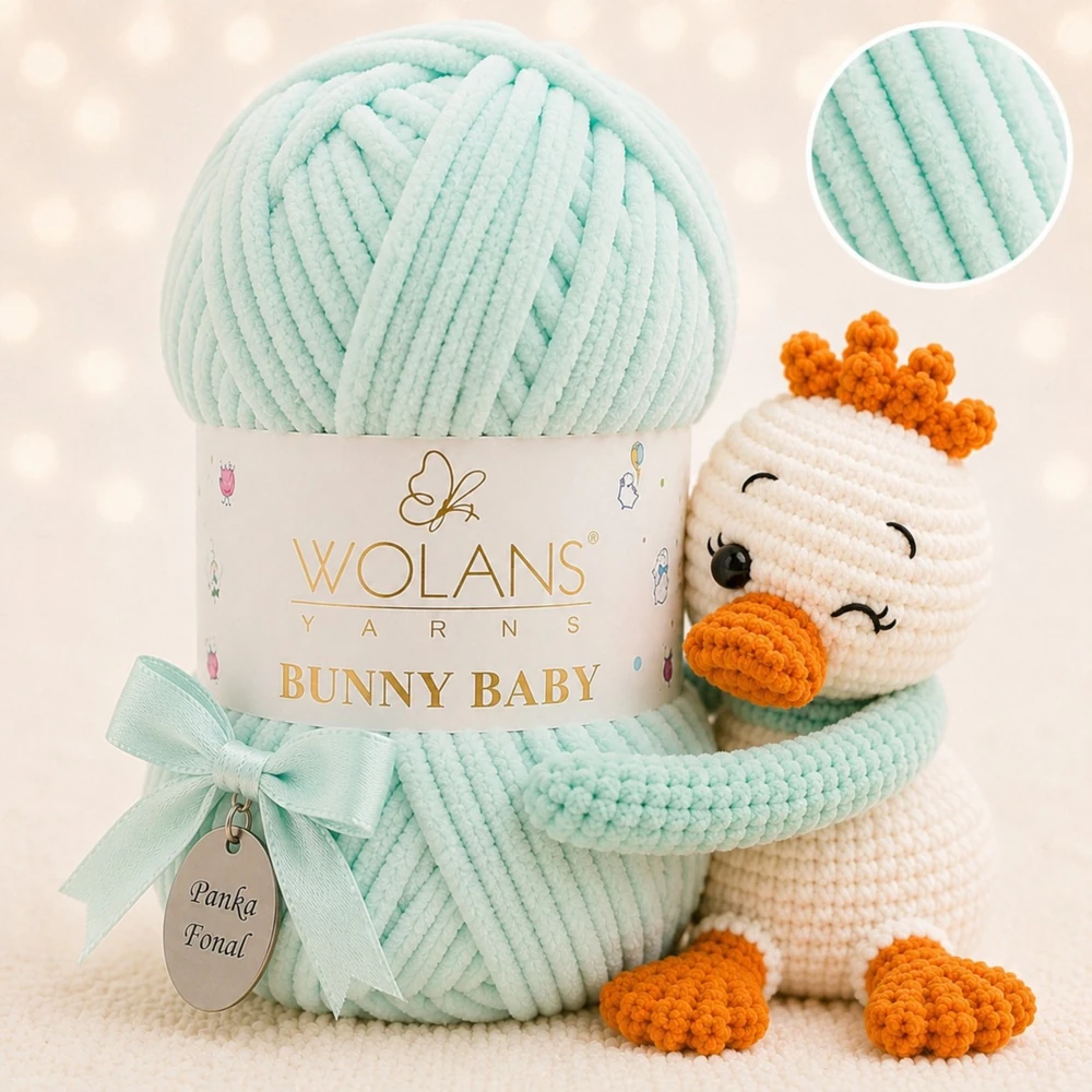 Wolans Bunny Baby zsenília, plüss fonal  Menta zöld színű 100-23