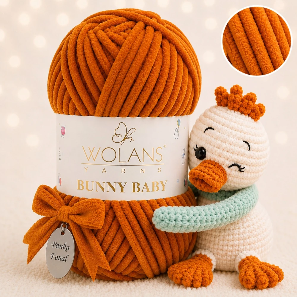 Wolans Bunny Baby zsenília, plüss fonal  Mustár színű 100-28