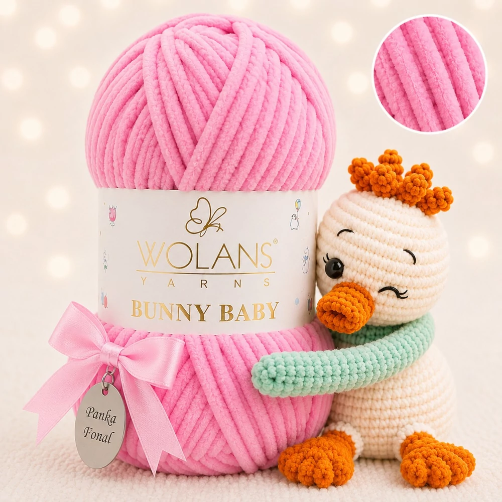 Wolans Bunny Baby zsenília, plüss fonal  Rózsa színű 100-31