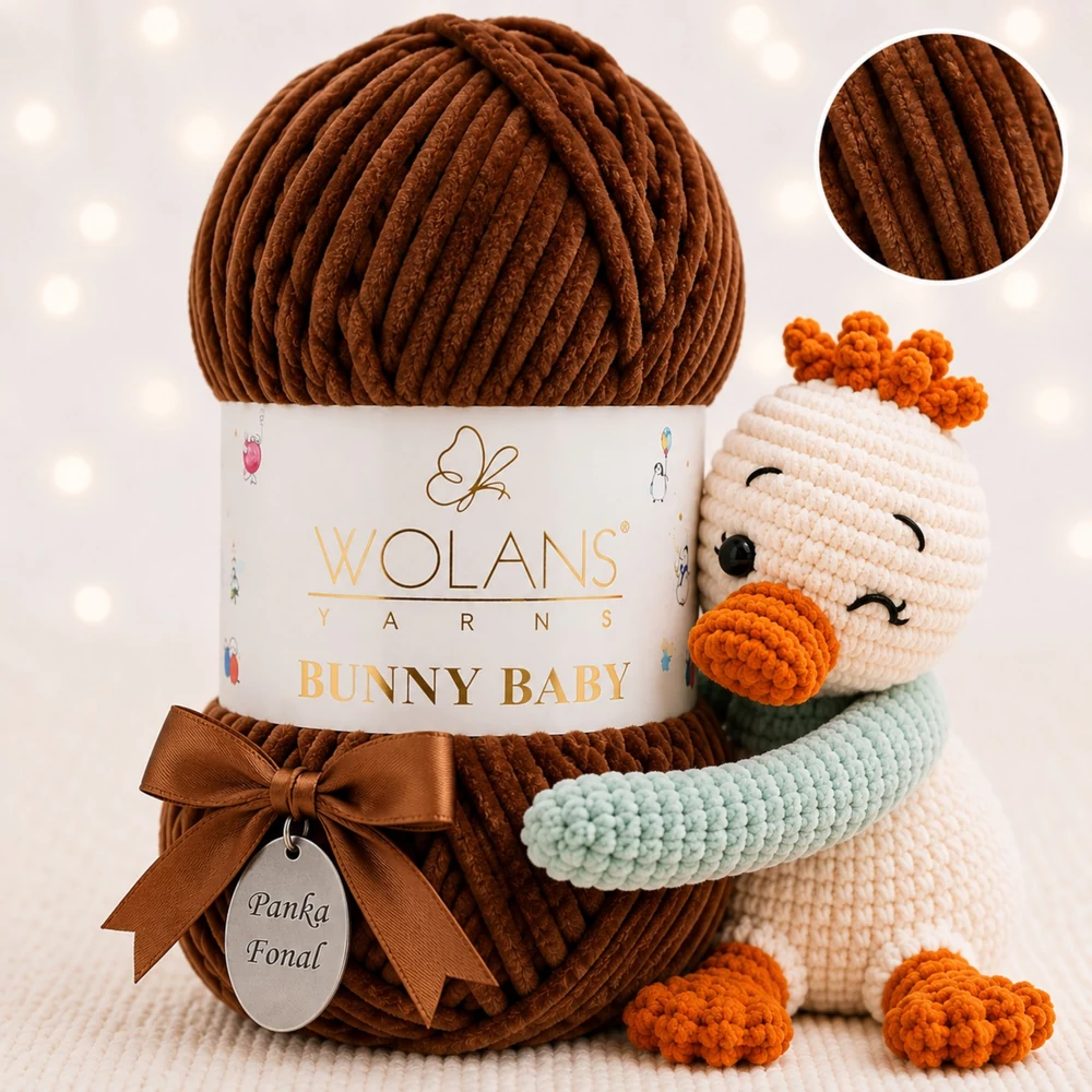 Wolans Bunny Baby zsenília, plüss fonal  Sötétbarna színű 100-40