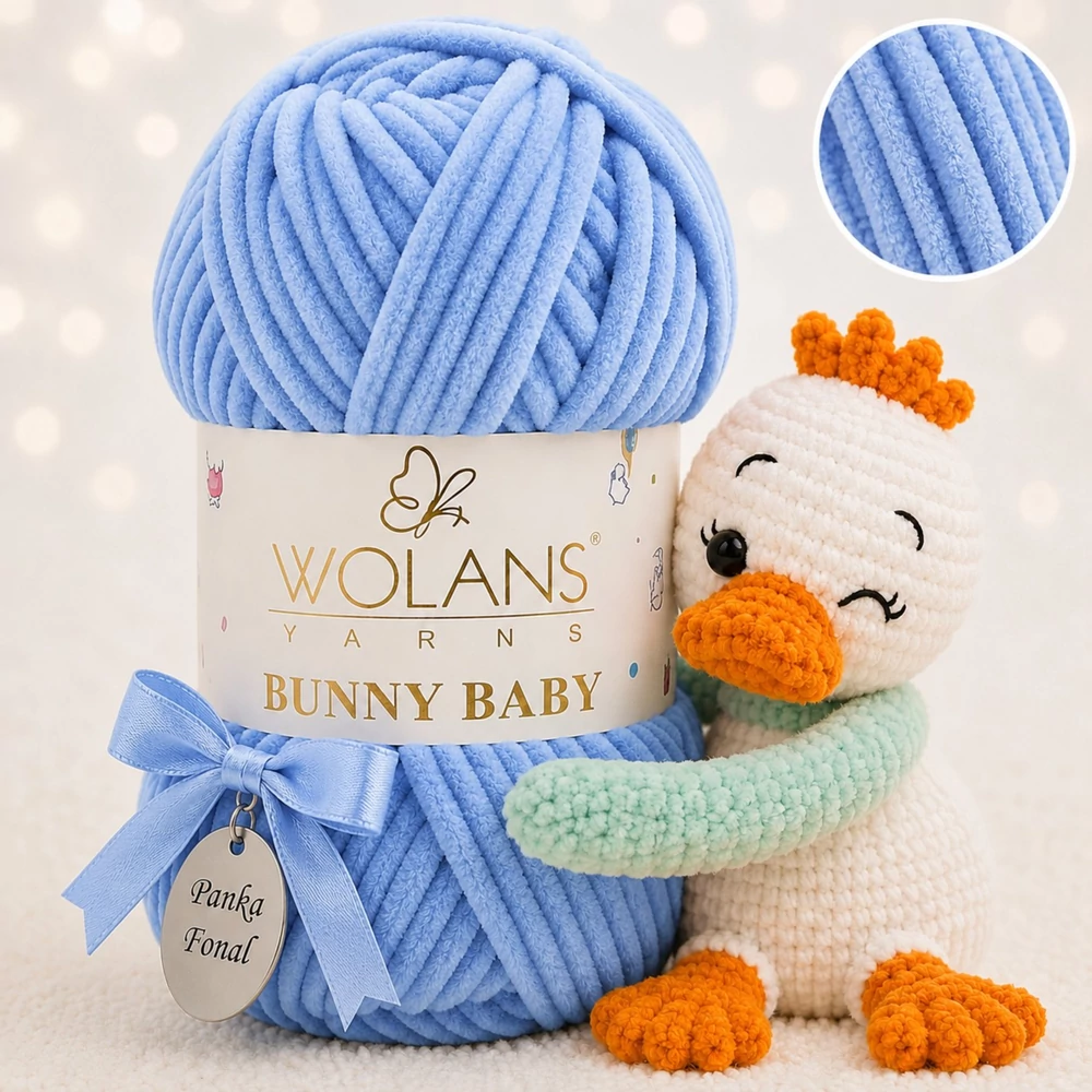 Wolans Bunny Baby zsenília, plüss fonal  Farmerkék színű 100-50