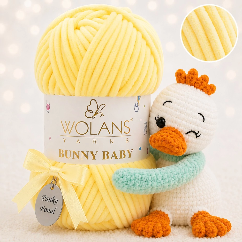Wolans Bunny Baby zsenília, plüss fonal  Vanília sárga színű 100-44