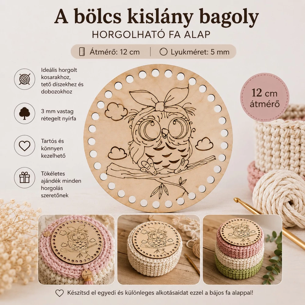 A bölcs kislány bagoly horgolható fa alap