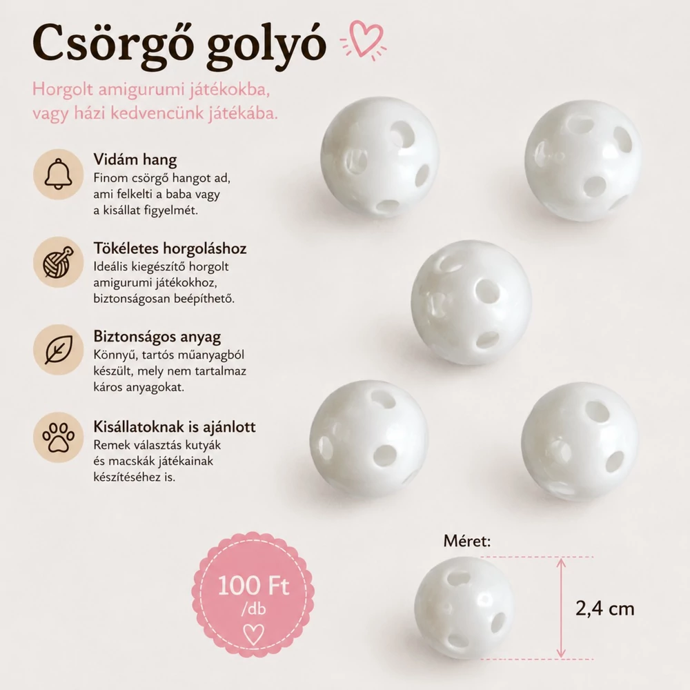 2,4 cm fehér csörgő