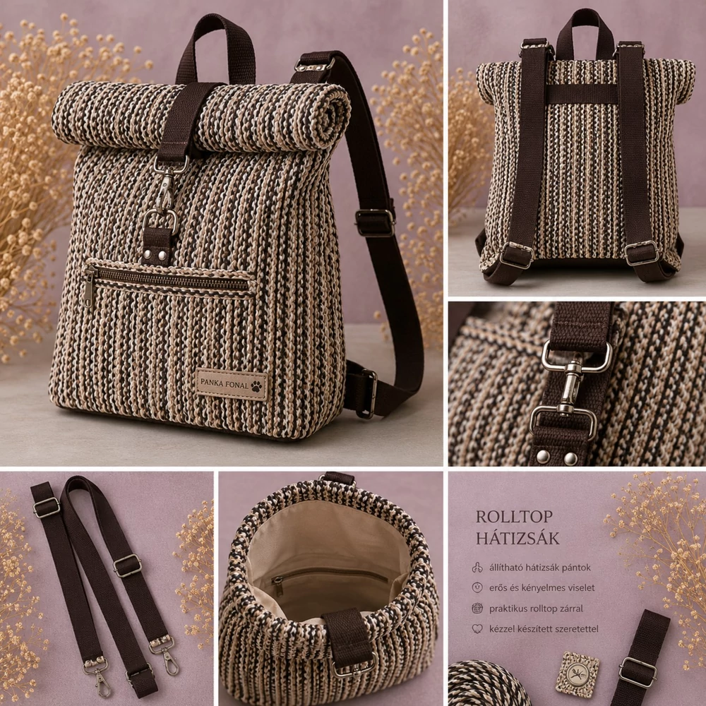 Rolltop hátizsák táskafül - sötétbarna -