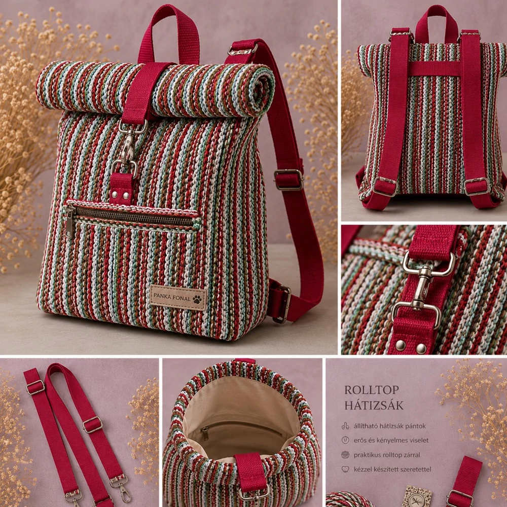 Rolltop hátizsák táskafül - tűzpiros -