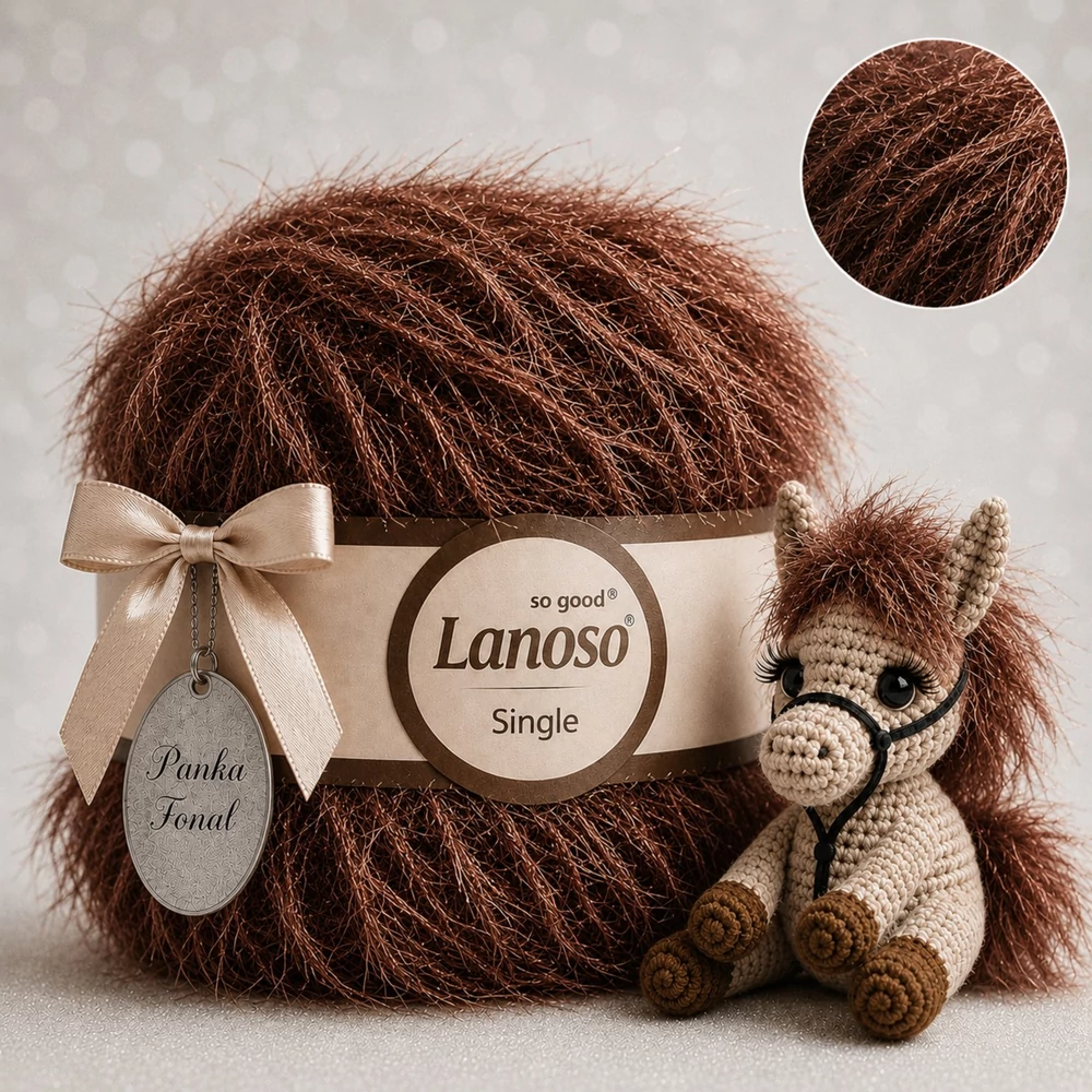 Lanoso Single szőrme-szempilla-fantázia fonal - 926 - Barna
