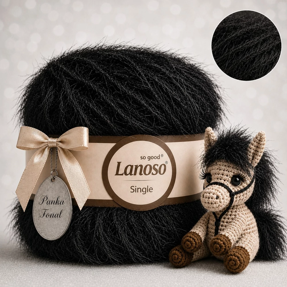 Lanoso Single szőrme-szempilla-fantázia fonal - 960 - Fekete