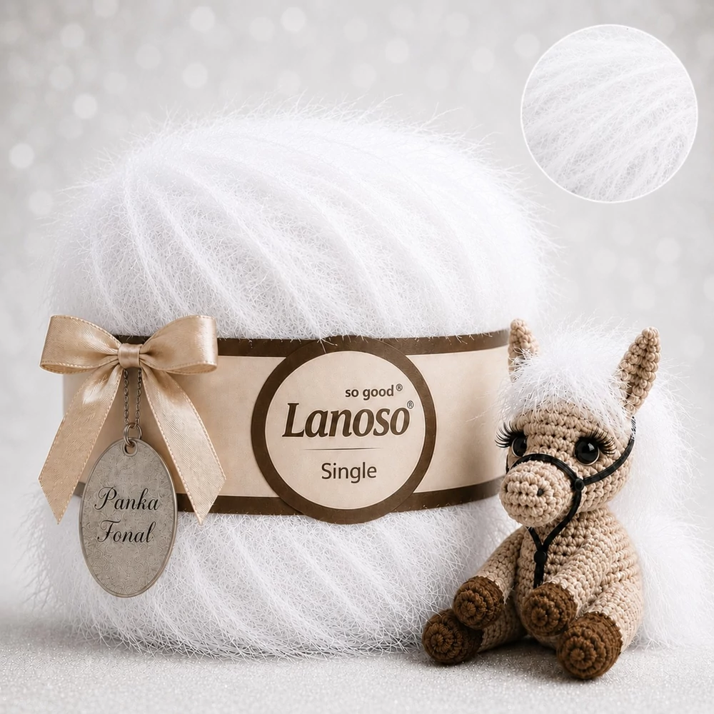 Lanoso Single szőrme-szempilla-fantázia fonal - 955 - Fehér