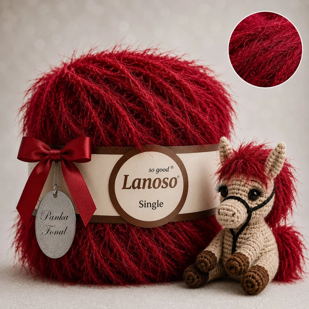 Lanoso Single szőrme-szempilla-fantázia fonal - 957 - Bordó