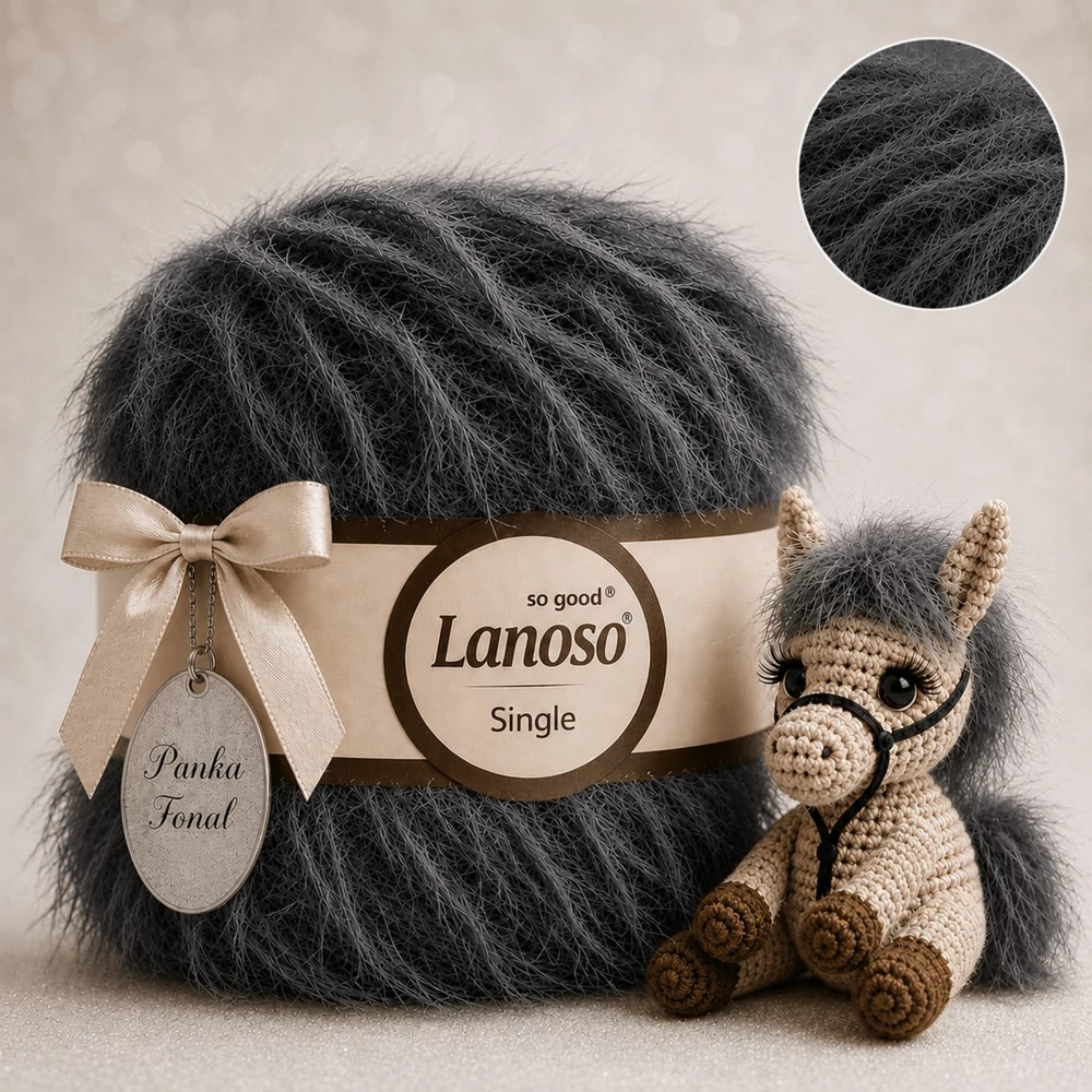 Lanoso Single szőrme-szempilla-fantázia fonal - 953 - Sötétszürke