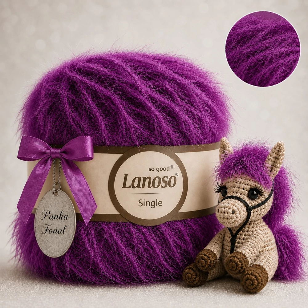Lanoso Single szőrme-szempilla-fantázia fonal - 945 - Bíbor Hajnal