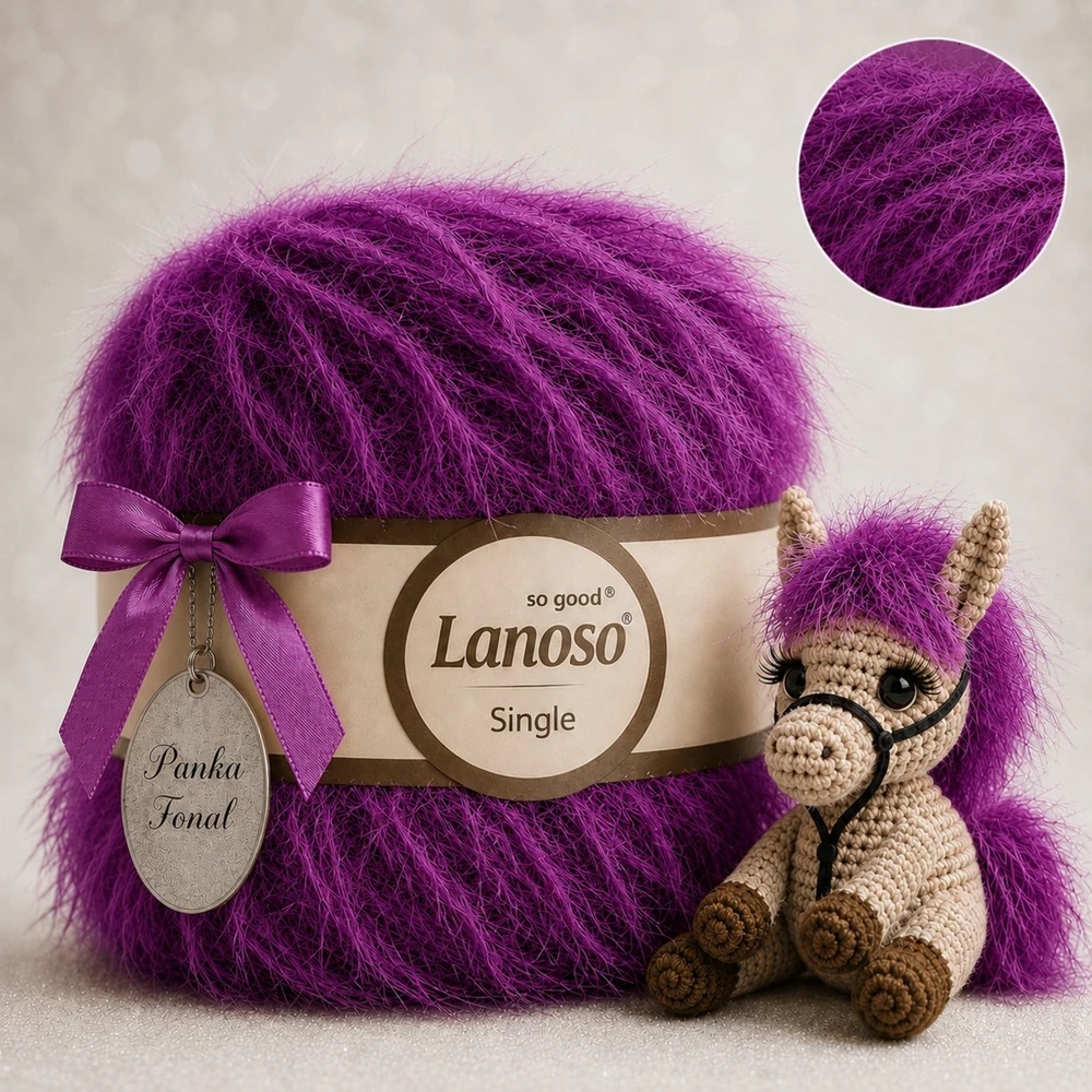 Lanoso Single szőrme-szempilla-fantázia fonal - 945 - Bíbor Hajnal