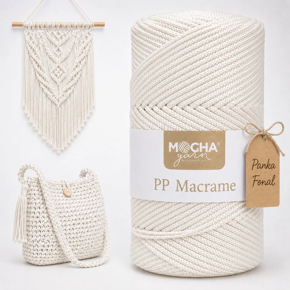 3 mm makramé fonal Mocha - Krémfelhő -