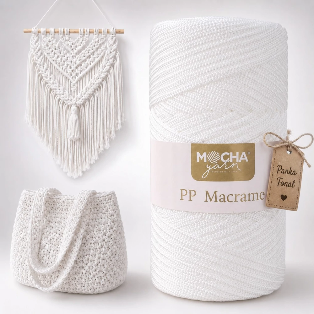 3 mm makramé fonal - Hófehér - Mocha