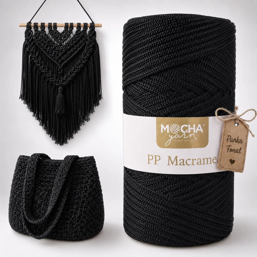 3 mm makramé fonal - Fekete – Mocha