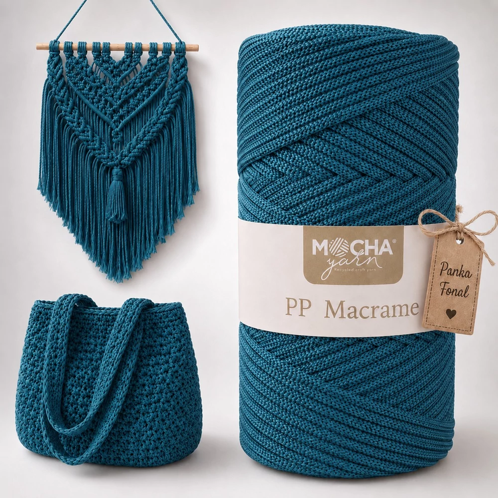 3 mm makramé fonal Petrol - Mocha -