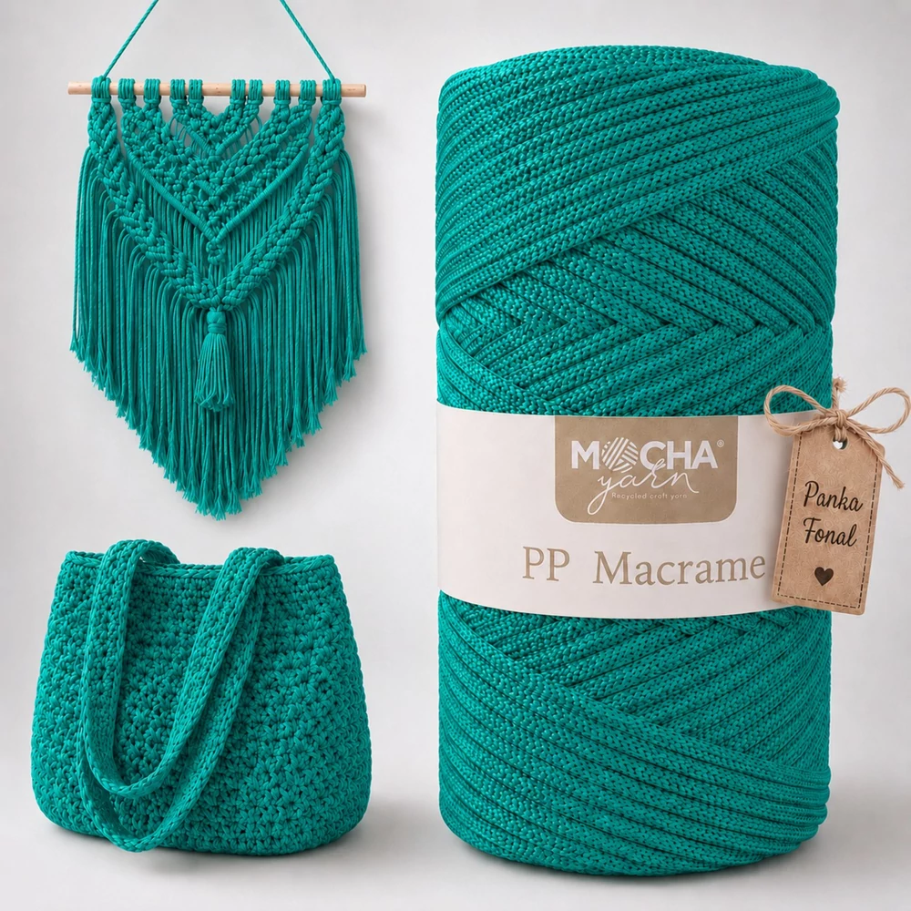 3 mm makramé fonal Smaragd zöld - Mocha -