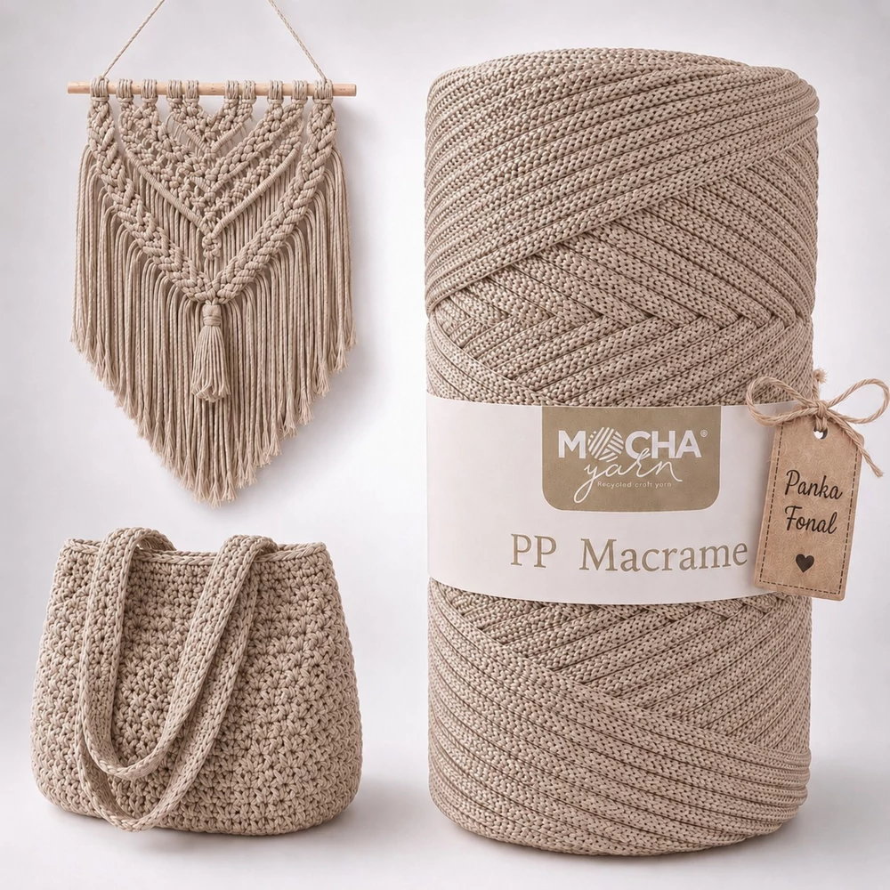 3 mm makramé fonal Mocha - Bézs -