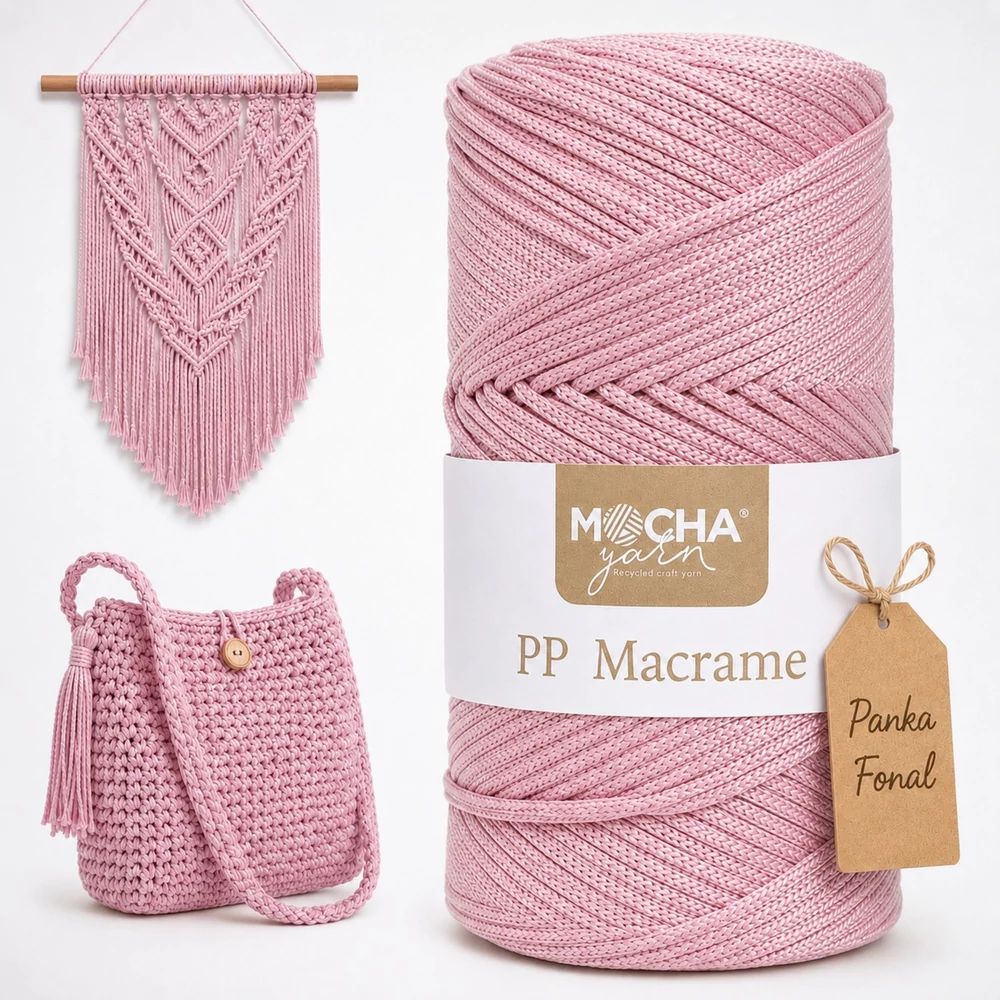 3 mm makramé fonal Mocha - Rózsakvarc -