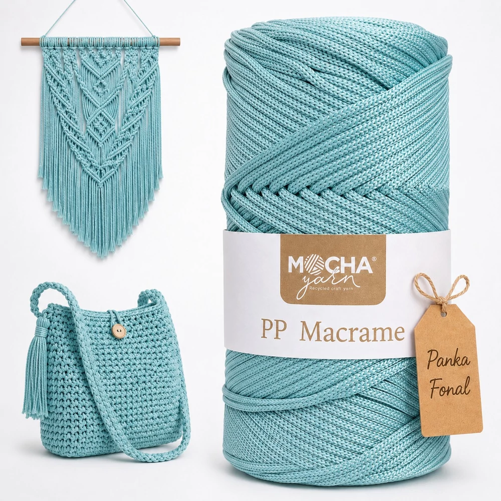 3 mm makramé fonal Mocha - Menta -