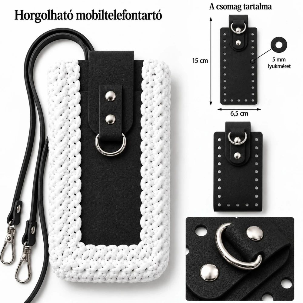 Horgolható mobiltelefontartó szett – Fekete