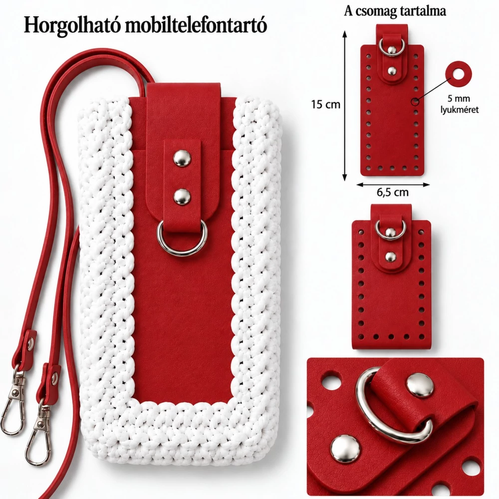 Horgolható mobiltelefontartó szett – Piros