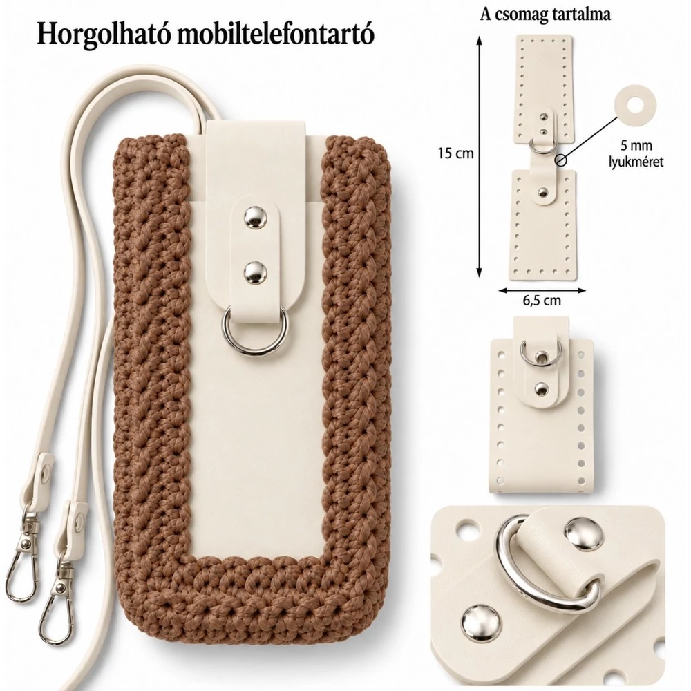 Horgolható mobiltelefontartó szett – Krém