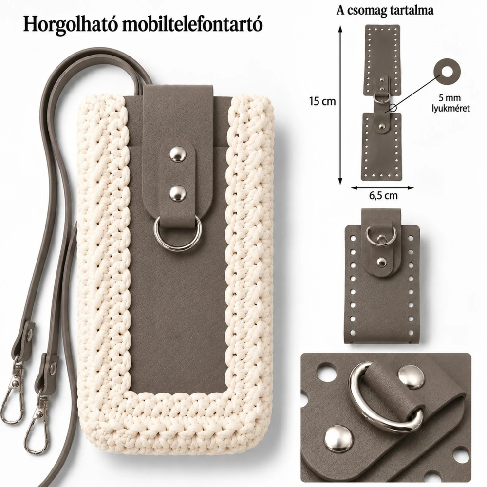 Horgolható mobiltelefontartó szett – Taupe