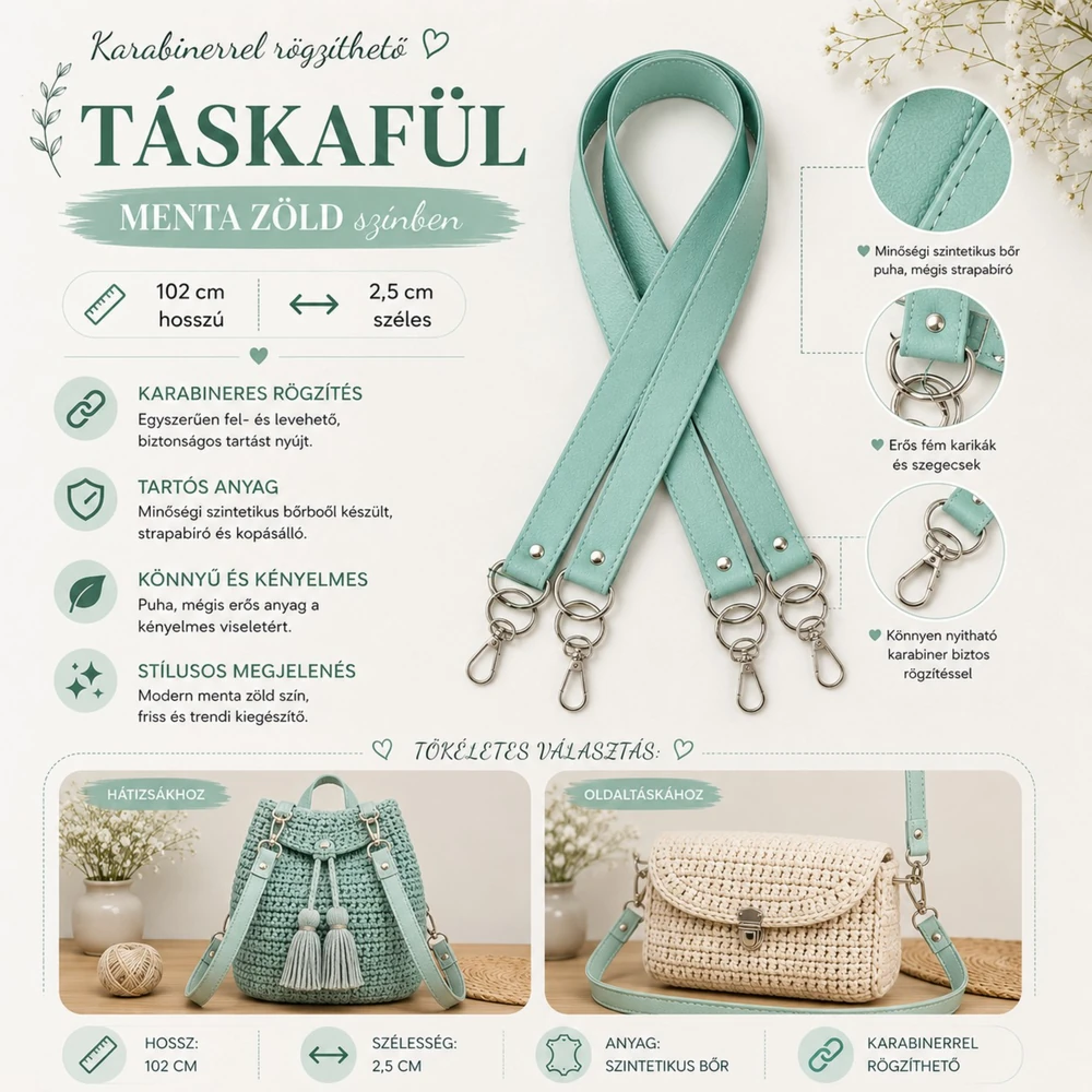 102 cm táskafül - menta -