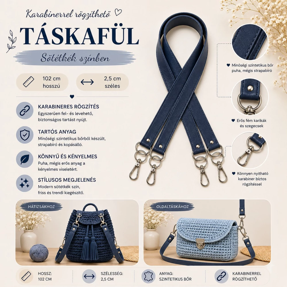 102 cm táskafül - sötétkék -